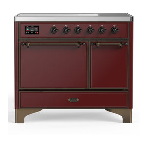 ILVE Majestic III 40-Inch Induction Range with 6 Induction Elements, 3.82 cu. ft. Oven, Burgundy with Burnished Trim, Solid Door, UMDIB40QNR3BUB