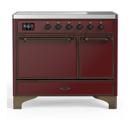 ILVE Majestic III 40-Inch Induction Range with 6 Induction Elements, 3.82 cu. ft. Oven, Burgundy with Burnished Trim, Solid Door, UMDIB40QNR3BUB
