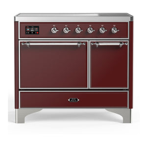 ILVE Majestic III 40-Inch Induction Range with 6 Induction Elements, 3.82 cu. ft. Oven, Burgundy with Chrome Trim, Solid Door, UMDIB40QNR3BUC