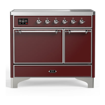 ILVE Majestic III 40-Inch Induction Range with 6 Induction Elements, 3.82 cu. ft. Oven, Burgundy with Chrome Trim, Solid Door, UMDIB40QNR3BUC