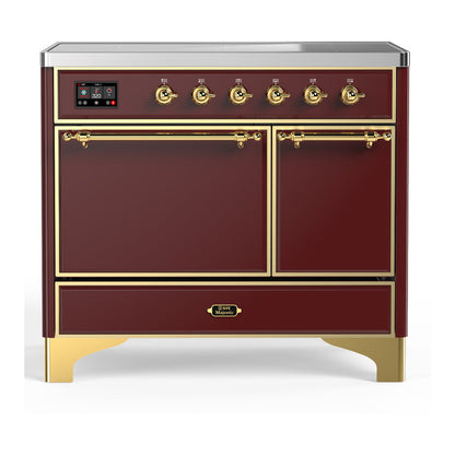 ILVE Majestic III 40-Inch Induction Range with 6 Induction Elements, 3.82 cu. ft. Oven, Burgundy with Brass Trim, Solid Door, UMDIB40QNR3BUG