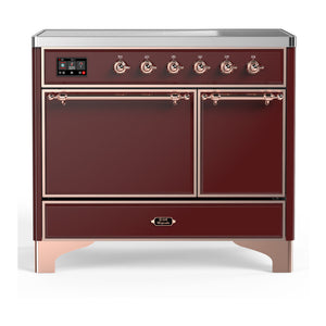 ILVE Majestic III 40-Inch Induction Range with 6 Induction Elements, 3.82 cu. ft. Oven, Burgundy with Copper Trim, Solid Door, UMDIB40QNR3BUP