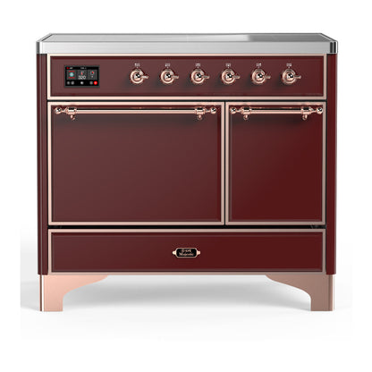 ILVE Majestic III 40-Inch Induction Range with 6 Induction Elements, 3.82 cu. ft. Oven, Burgundy with Copper Trim, Solid Door, UMDIB40QNR3BUP