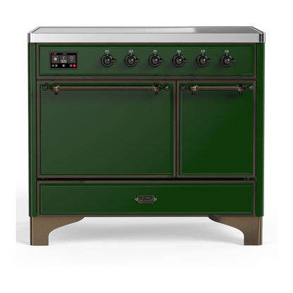 ILVE Majestic III 40-Inch Induction Range with 6 Induction Elements, 3.82 cu. ft. Oven, Emerald Green with Burnished Trim, Solid Door, UMDIB40QNR3EGB