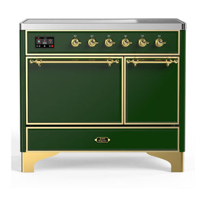 ILVE Majestic III 40-Inch Induction Range with 6 Induction Elements, 3.82 cu. ft. Oven, Emerald Green with Brass Trim, Solid Door, UMDIB40QNR3EGG