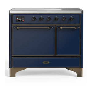 ILVE Majestic III 40-Inch Induction Range with 6 Induction Elements, 3.82 cu. ft. Oven, Mightnight Blue with Burnished Trim, Solid Door, UMDIB40QNR3MBB