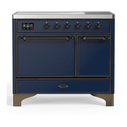 ILVE Majestic III 40-Inch Induction Range with 6 Induction Elements, 3.82 cu. ft. Oven, Mightnight Blue with Burnished Trim, Solid Door, UMDIB40QNR3MBB