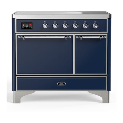 ILVE Majestic III 40-Inch Induction Range with 6 Induction Elements, 3.82 cu. ft. Oven, Mightnight Blue with Chrome Trim, Solid Door, UMDIB40QNR3MBC