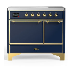 ILVE Majestic III 40-Inch Induction Range with 6 Induction Elements, 3.82 cu. ft. Oven, Mightnight Blue with Brass Trim, Solid Door, UMDIB40QNR3MBG