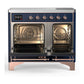 ILVE Majestic III 40-Inch Induction Range with 6 Induction Elements, 3.82 cu. ft. Oven, Mightnight Blue with Copper Trim, Solid Door, UMDIB40QNR3MBP