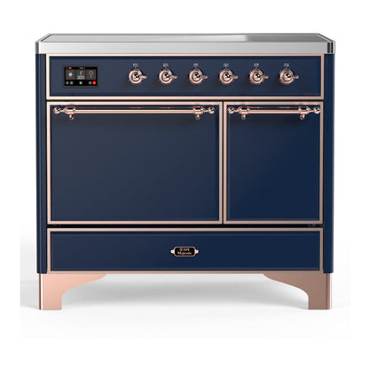 ILVE Majestic III 40-Inch Induction Range with 6 Induction Elements, 3.82 cu. ft. Oven, Mightnight Blue with Copper Trim, Solid Door, UMDIB40QNR3MBP