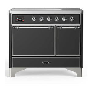 ILVE Majestic III 40-Inch Induction Range with 6 Induction Elements, 3.82 cu. ft. Oven, Matte Graphite with Chrome Trim, Solid Door, UMDIB40QNR3MGC
