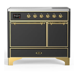 ILVE Majestic III 40-Inch Induction Range with 6 Induction Elements, 3.82 cu. ft. Oven, Matte Graphite with Brass Trim, Solid Door, UMDIB40QNR3MGG