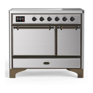 ILVE Majestic III 40-Inch Induction Range with 6 Induction Elements, 3.82 cu. ft. Oven, Stainless Steel with Burnished Trim, Solid Door, UMDIB40QNR3SSB