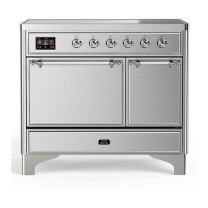 ILVE Majestic III 40-Inch Induction Range with 6 Induction Elements, 3.82 cu. ft. Oven, Stainless Steel with Chrome Trim, Solid Door, UMDIB40QNR3SSC