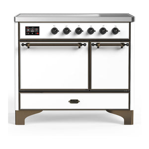 ILVE Majestic III 40-Inch Induction Range with 6 Induction Elements, 3.82 cu. ft. Oven, White with Burnished Trim, Solid Door, UMDIB40QNR3WHB
