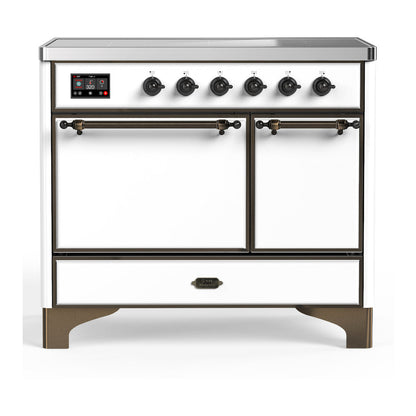 ILVE Majestic III 40-Inch Induction Range with 6 Induction Elements, 3.82 cu. ft. Oven, White with Burnished Trim, Solid Door, UMDIB40QNR3WHB
