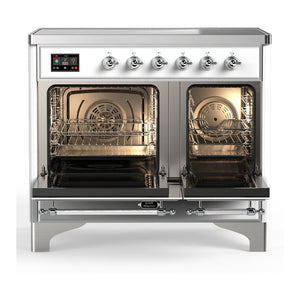 ILVE Majestic III 40-Inch Induction Range with 6 Induction Elements, 3.82 cu. ft. Oven, White with Chrome Trim, Solid Door, UMDIB40QNR3WHC