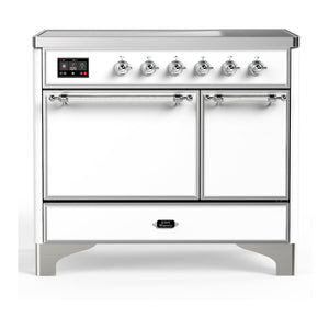 ILVE Majestic III 40-Inch Induction Range with 6 Induction Elements, 3.82 cu. ft. Oven, White with Chrome Trim, Solid Door, UMDIB40QNR3WHC