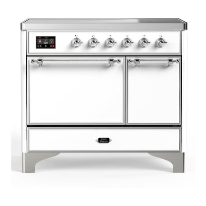 ILVE Majestic III 40-Inch Induction Range with 6 Induction Elements, 3.82 cu. ft. Oven, White with Chrome Trim, Solid Door, UMDIB40QNR3WHC
