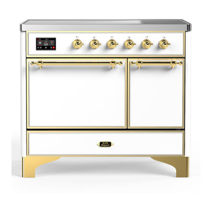 ILVE Majestic III 40-Inch Induction Range with 6 Induction Elements, 3.82 cu. ft. Oven, White with Brass Trim, Solid Door, UMDIB40QNR3WHG