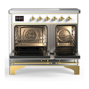 ILVE Majestic III 40-Inch Induction Range with 6 Induction Elements, 3.82 cu. ft. Oven, White with Brass Trim, Solid Door, UMDIB40QNR3WHG