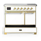 ILVE Majestic III 40-Inch Induction Range with 6 Induction Elements, 3.82 cu. ft. Oven, White with Brass Trim, Solid Door, UMDIB40QNR3WHG