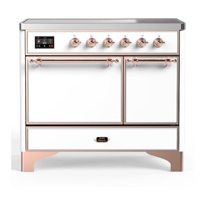 ILVE Majestic III 40-Inch Induction Range with 6 Induction Elements, 3.82 cu. ft. Oven, White with Copper Trim, Solid Door, UMDIB40QNR3WHP