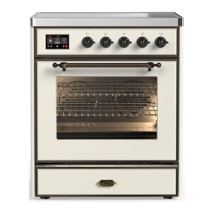 ILVE Majestic III 30-Inch Induction Range with 4 Induction Elements, 4 cu. ft. Oven, Antique White with Burnished Trim, Triple Glass Door, UMIB30NR3AWB