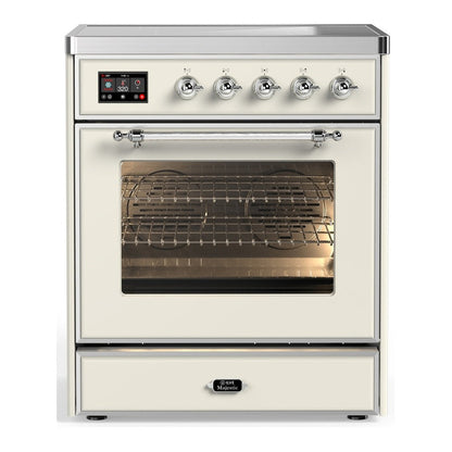 ILVE Majestic III 30-Inch Induction Range with 4 Induction Elements, 4 cu. ft. Oven, Antique White with Chrome Trim, Triple Glass Door, UMIB30NR3AWC