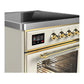 ILVE Majestic III 30-Inch Induction Range with 4 Induction Elements, 4 cu. ft. Oven, Antique White with Brass Trim, Triple Glass Door, UMIB30NR3AWG