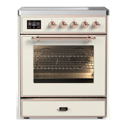 ILVE Majestic III 30-Inch Induction Range with 4 Induction Elements, 4 cu. ft. Oven, Antique White with Copper Trim, Triple Glass Door, UMIB30NR3AWP