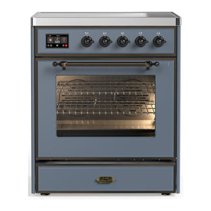 ILVE Majestic III 30-Inch Induction Range with 4 Induction Elements, 4 cu. ft. Oven, Blue Grey with Burnished Trim, Triple Glass Door, UMIB30NR3BGB