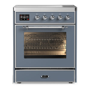 ILVE Majestic III 30-Inch Induction Range with 4 Induction Elements, 4 cu. ft. Oven, Blue Grey with Chrome Trim, Triple Glass Door, UMIB30NR3BGC