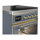 ILVE Majestic III 30-Inch Induction Range with 4 Induction Elements, 4 cu. ft. Oven, Blue Grey with Brass Trim, Triple Glass Door, UMIB30NR3BGG