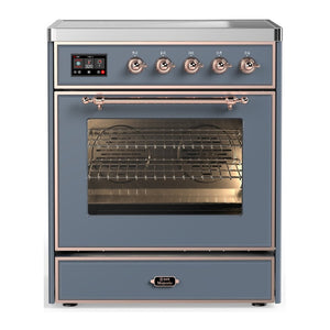 ILVE Majestic III 30-Inch Induction Range with 4 Induction Elements, 4 cu. ft. Oven, Blue Grey with Copper Trim, Triple Glass Door, UMIB30NR3BGP