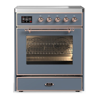 ILVE Majestic III 30-Inch Induction Range with 4 Induction Elements, 4 cu. ft. Oven, Blue Grey with Copper Trim, Triple Glass Door, UMIB30NR3BGP