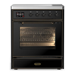 ILVE Majestic III 30-Inch Induction Range with 4 Induction Elements, 4 cu. ft. Oven, Glossy Black with Burnished Trim, Triple Glass Door, UMIB30NR3BKB