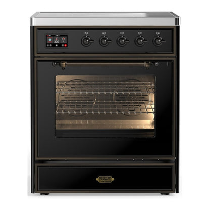ILVE Majestic III 30-Inch Induction Range with 4 Induction Elements, 4 cu. ft. Oven, Glossy Black with Burnished Trim, Triple Glass Door, UMIB30NR3BKB