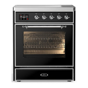 ILVE Majestic III 30-Inch Induction Range with 4 Induction Elements, 4 cu. ft. Oven, Glossy Black with Chrome Trim, Triple Glass Door, UMIB30NR3BKC