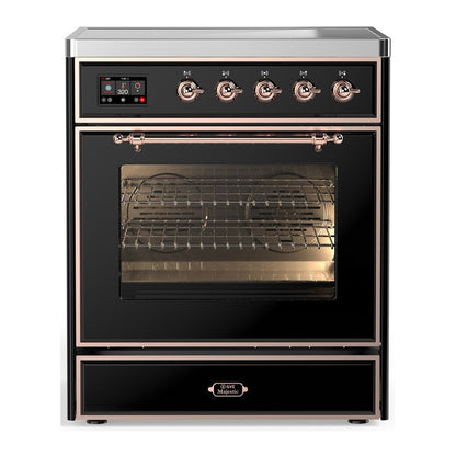 ILVE Majestic III 30-Inch Induction Range with 4 Induction Elements, 4 cu. ft. Oven, Glossy Black with Copper Trim, Triple Glass Door, UMIB30NR3BKP