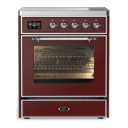 ILVE Majestic III 30-Inch Induction Range with 4 Induction Elements, 4 cu. ft. Oven, Burgundy with Chrome Trim, Triple Glass Door, UMIB30NR3BUC