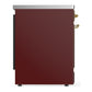 ILVE Majestic III 30-Inch Induction Range with 4 Induction Elements, 4 cu. ft. Oven, Burgundy with Brass Trim, Triple Glass Door, UMIB30NR3BUG