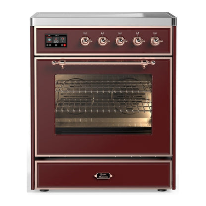 ILVE Majestic III 30-Inch Induction Range with 4 Induction Elements, 4 cu. ft. Oven, Burgundy with Copper Trim, Triple Glass Door, UMIB30NR3BUP