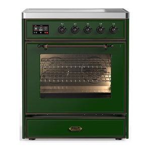 ILVE Majestic III 30-Inch Induction Range with 4 Induction Elements, 4 cu. ft. Oven, Emerald Green with Burnished Trim, Triple Glass Door, UMIB30NR3EGB