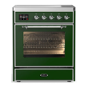 ILVE Majestic III 30-Inch Induction Range with 4 Induction Elements, 4 cu. ft. Oven, Emerald Green with Chrome Trim, Triple Glass Door, UMIB30NR3EGC