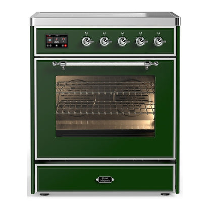 ILVE Majestic III 30-Inch Induction Range with 4 Induction Elements, 4 cu. ft. Oven, Emerald Green with Chrome Trim, Triple Glass Door, UMIB30NR3EGC