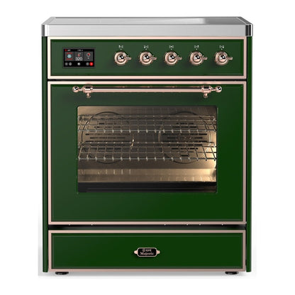 ILVE Majestic III 30-Inch Induction Range with 4 Induction Elements, 4 cu. ft. Oven, Emerald Green with Copper Trim, Triple Glass Door, UMIB30NR3EGP