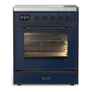 ILVE Majestic III 30-Inch Induction Range with 4 Induction Elements, 4 cu. ft. Oven, Mightnight Blue with Burnished Trim, Triple Glass Door, UMIB30NR3MBB