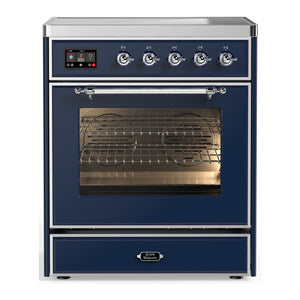 ILVE Majestic III 30-Inch Induction Range with 4 Induction Elements, 4 cu. ft. Oven, Mightnight Blue with Chrome Trim, Triple Glass Door, UMIB30NR3MBC